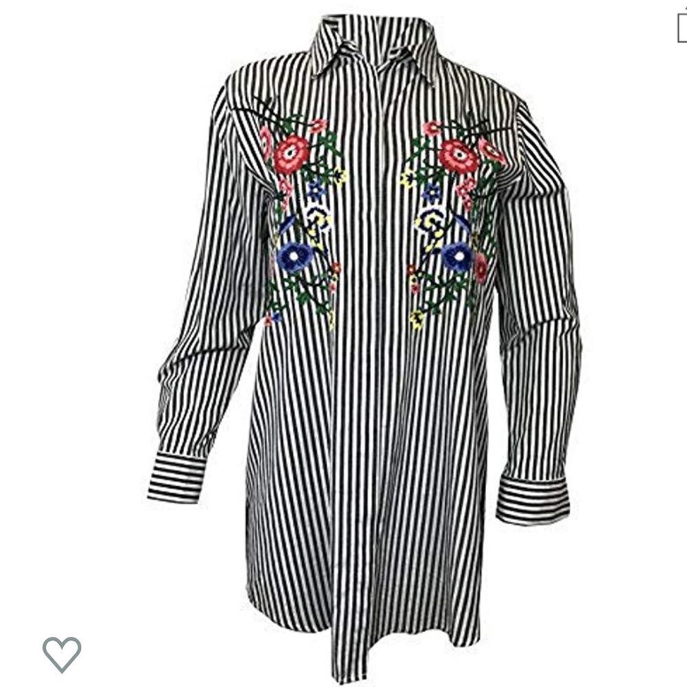 Walter Baker Becca Tunic‎ Shirt Embroidered Striped Size M